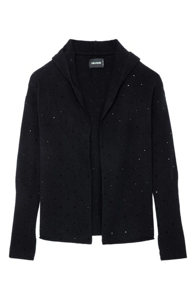 Shop Zadig & Voltaire Cosany Rhinestone Embellished Hooded Cashmere Cardigan In Noir