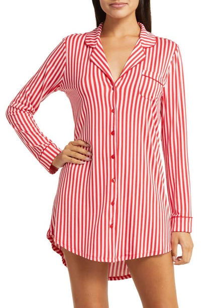 Nordstrom Moonlight Eco Nightshirt In Red Barbados Ticking Stripe