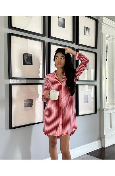 Nordstrom Moonlight Eco Nightshirt In Red Barbados Ticking Stripe