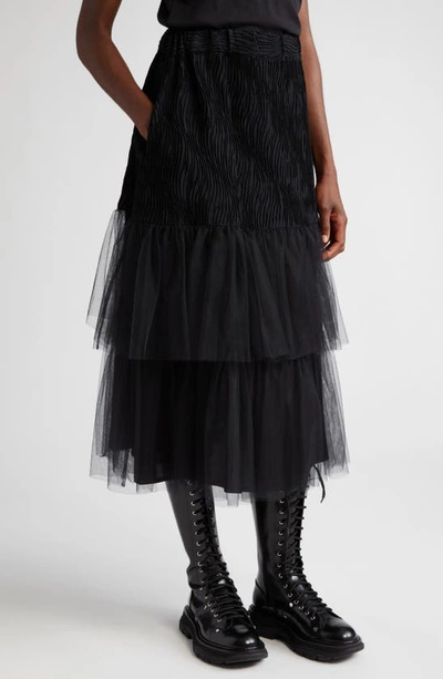 Shop Noir Kei Ninomiya Wave Tweed & Tulle Skirt In Black