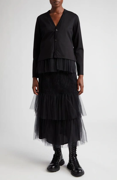 Shop Noir Kei Ninomiya Tulle Detail Cotton Ponté Cardigan In Black