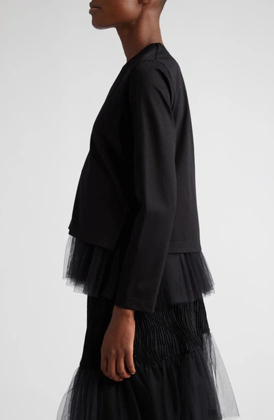 Shop Noir Kei Ninomiya Tulle Detail Cotton Ponté Cardigan In Black
