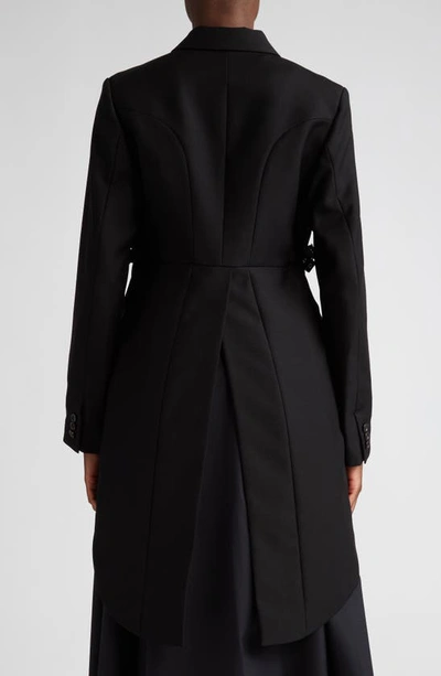 Shop Noir Kei Ninomiya Double Breasted Wool & Mohair Crop Tailcoat In Black