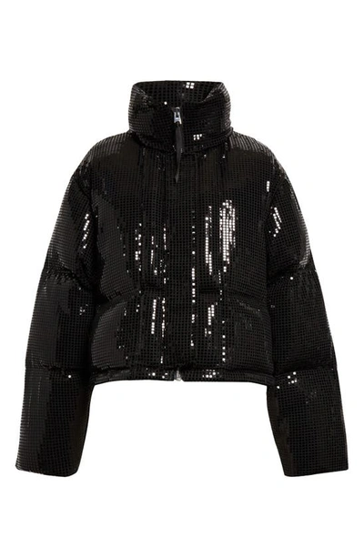Shop Shoreditch Ski Club Disco Sequin Puffer Jacket In Black