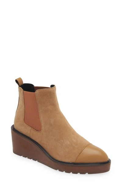 Shop Cecelia New York Gemmain Wedge Chelsea Boot In Nutella Leather/ Suede