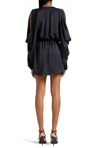 Shop Ramy Brook Kimberly Plunge Long Sleeve Satin Minidress In Black