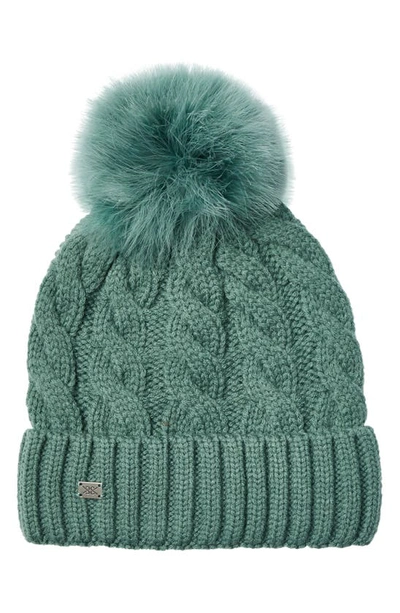 Shop Soia & Kyo Amalie Wool Blend Cable Knit Pom Beanie In Spruce