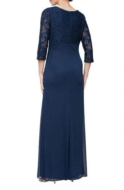 Alex Evenings Sequin Lace A-line Gown In Navy