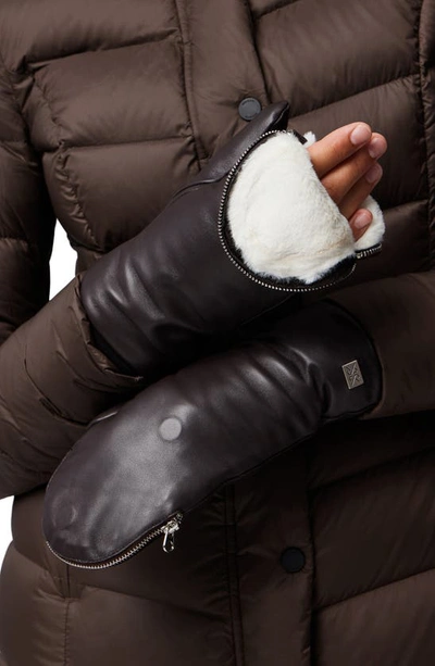 Shop Soia & Kyo Leather Zip Top Mittens With Faux Fur Lining In Mushroom