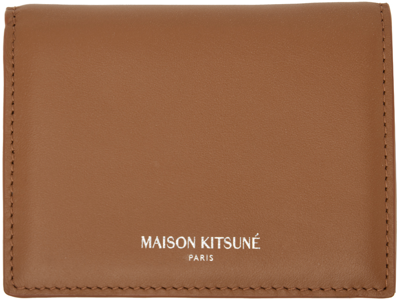 Shop Maison Kitsuné Brown Trifold Wallet In P236 Golden Brown