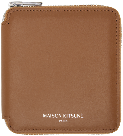 Shop Maison Kitsuné Brown Square Zipped Wallet In P236 Golden Brown