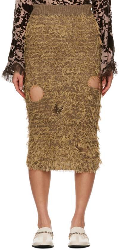 Shop Acne Studios Brown Cutout Midi Skirt In 640 Camel Brown