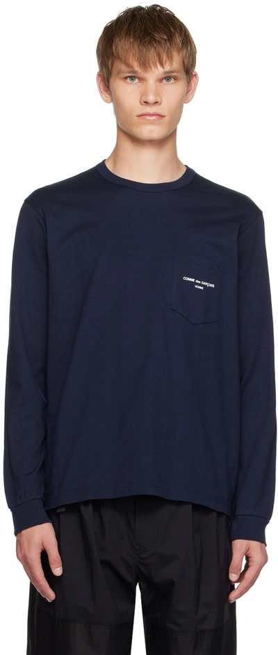 Shop Comme Des Garçons Homme Deux Navy Printed Long Sleeve T-shirt In 2 Navy