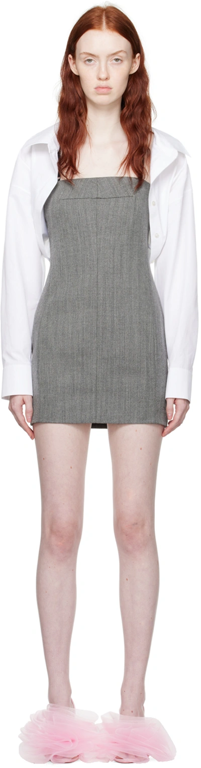Shop Alexander Wang Gray & Black Square Neck Minidress & Shirt Set In 092 Grey/black