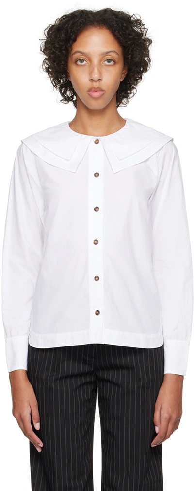 Shop Ganni White Double Collar Shirt In 151 Bright White