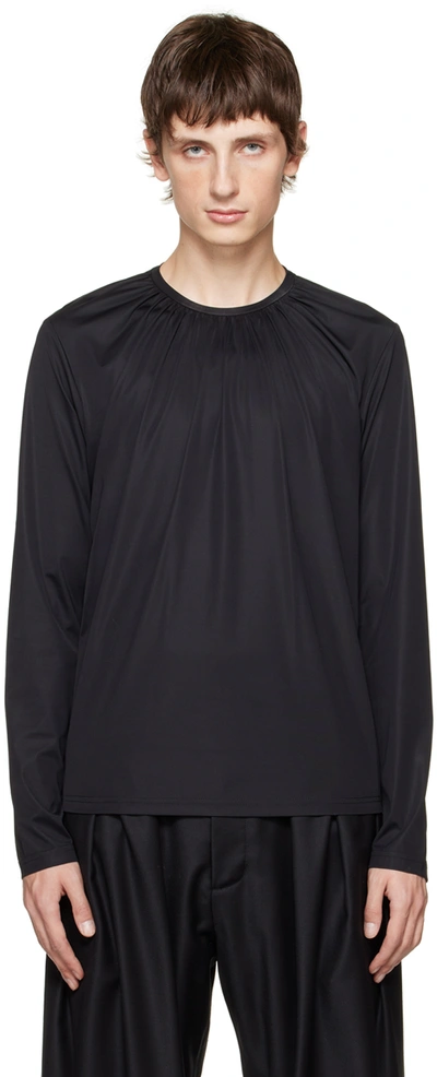Shop Aaron Esh Black Gathered Neck Long Sleeve T-shirt In 25129941 Black
