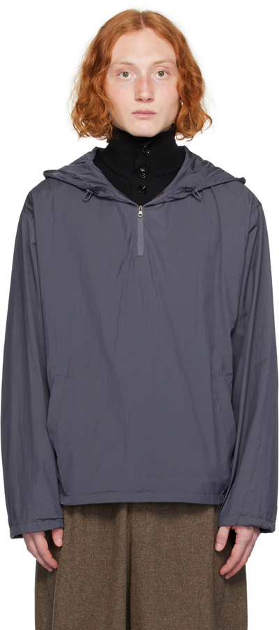 Shop Amomento Navy Drawstring Hoodie In Charcoal