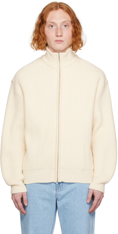 Shop Amomento Off-white Full Needle Zip-up Sweater In Ecru