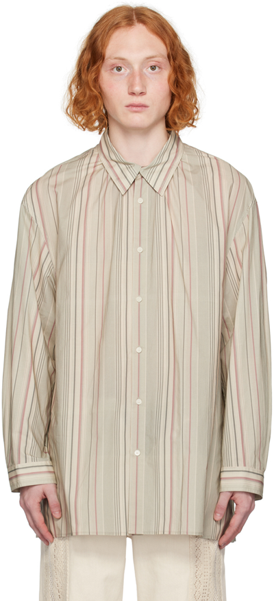 Shop Amomento Beige Spread Collar Shirt In Stripe