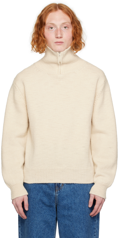 Shop Amomento Off-white Zip-up Sweater In Ecru