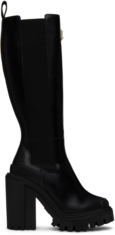 Shop Dolce & Gabbana Black Platform Chelsea Boots In 80999 Black