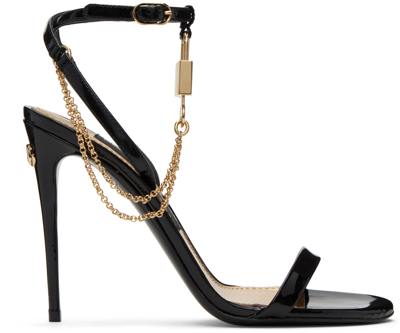 Shop Dolce & Gabbana Black & Gold Padlock Heeled Sandals In 89718 Nero/oro