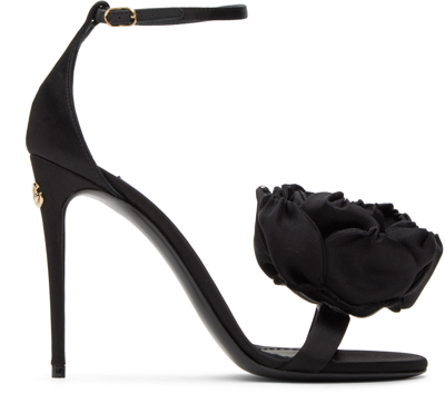 Shop Dolce & Gabbana Black Floral Heeled Sandals In 8b956 Nero/nero