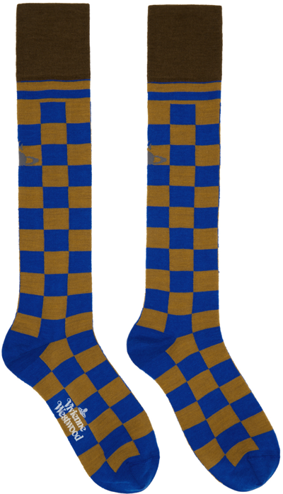 Shop Vivienne Westwood Blue Check Socks In 233-k0026-k405
