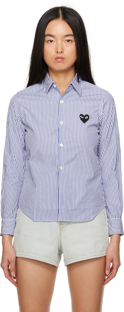 Shop Comme Des Garçons Play Blue & Black Heart Patch Shirt