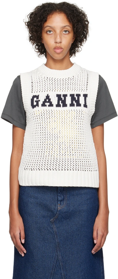 Shop Ganni Off-white Cropped Vest In 135 Egret
