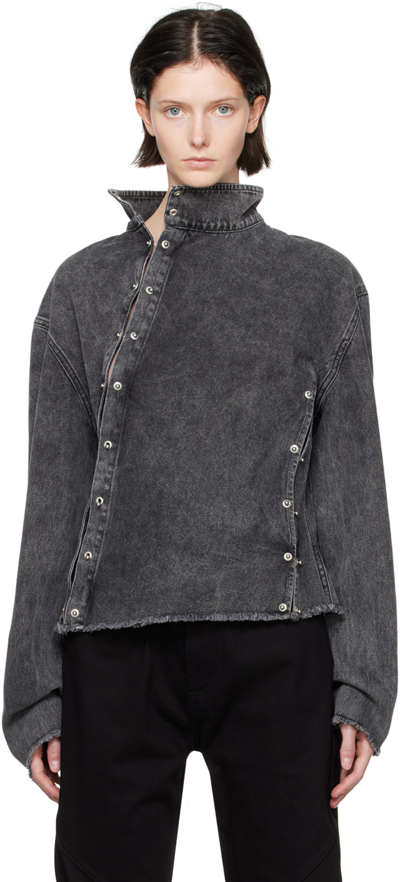 Shop Jade Cropper Black Asymmetric Denim Jacket In 009 Black