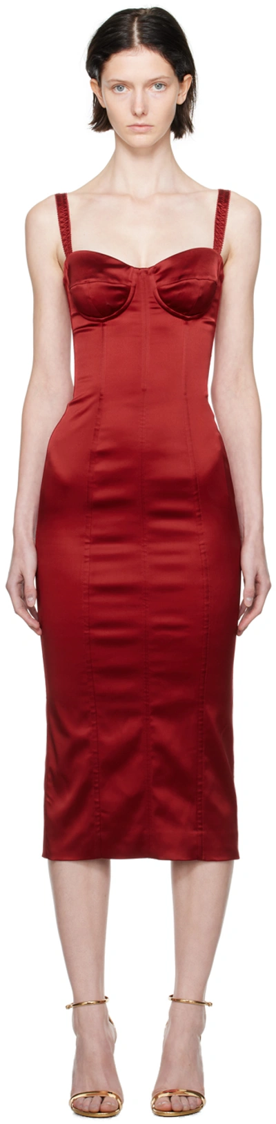 Shop Dolce & Gabbana Red Corset Midi Dress In R0367 Rosso