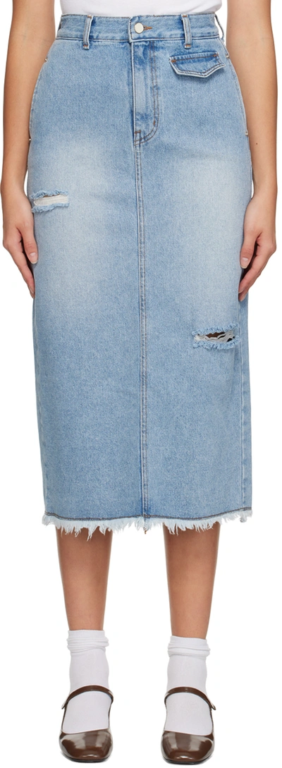 Shop Kijun Blue Guggenheim Denim Midi Skirt