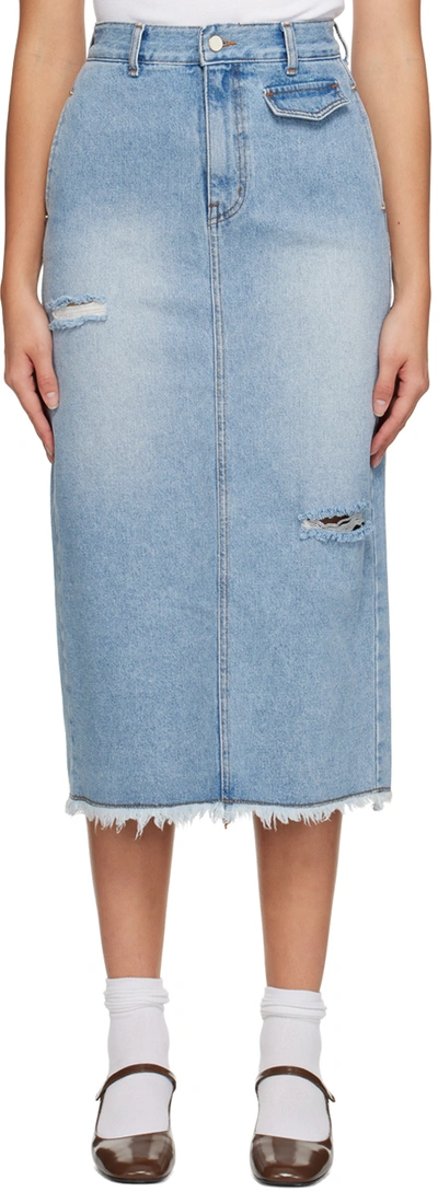 Kijun Blue Guggenheim Denim Midi Skirt In Blue