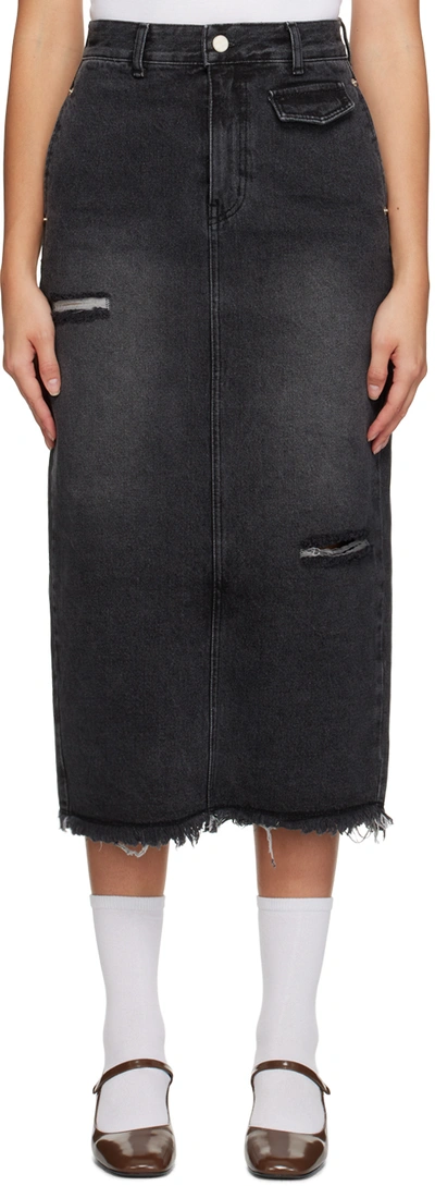 Shop Kijun Black Guggenheim Denim Midi Skirt In Charcoal