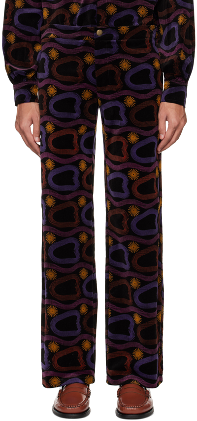 Shop Tsau Black Printed Trousers In Black/purple