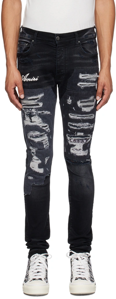 Shop Amiri Black Artisanal Jeans In Aged Black