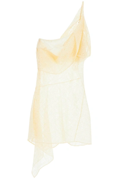Shop Dsquared2 Draped Lace Slip Minidress In Off White (white)
