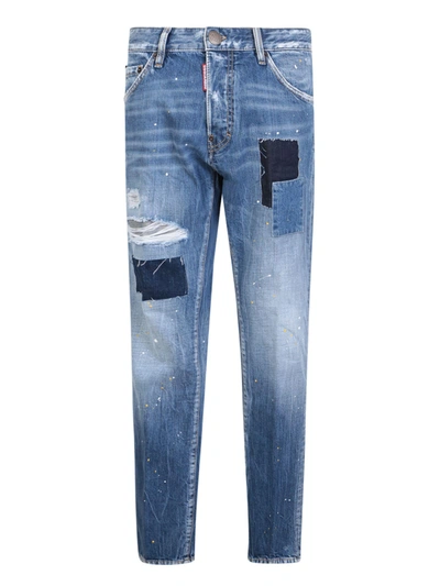 Dsquared2 Distressed Patchwork Cropped Jeans In Blue
