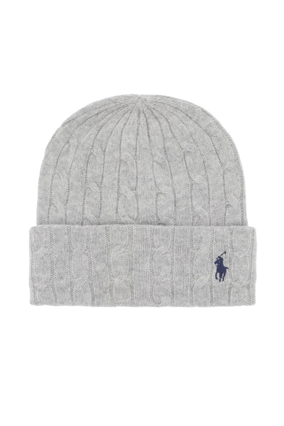 Shop Polo Ralph Lauren Cable-knit Cashmere And Wool Beanie Hat In Grey