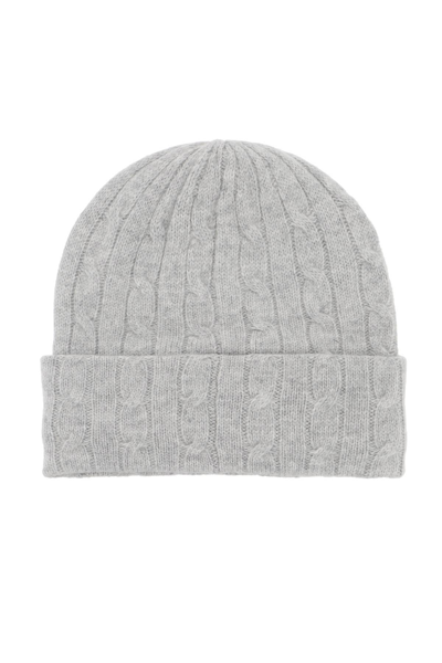 Shop Polo Ralph Lauren Cable-knit Cashmere And Wool Beanie Hat In Grey