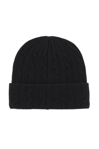 Shop Polo Ralph Lauren Cable-knit Cashmere And Wool Beanie Hat In Black