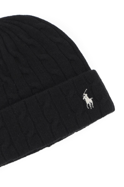 Shop Polo Ralph Lauren Cable-knit Cashmere And Wool Beanie Hat In Black