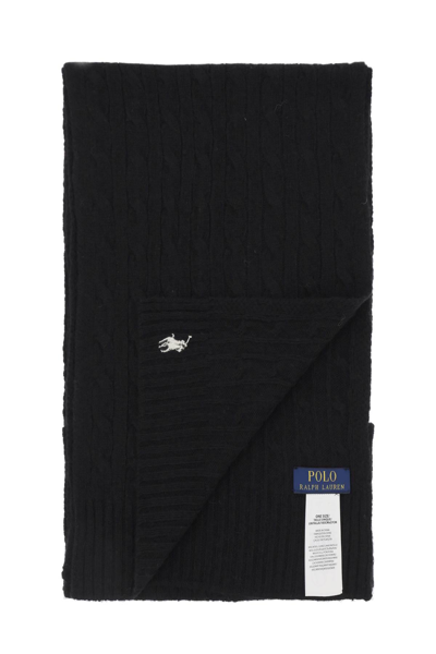 Shop Polo Ralph Lauren Wool And Cashmere Cable-knit Scarf In Black
