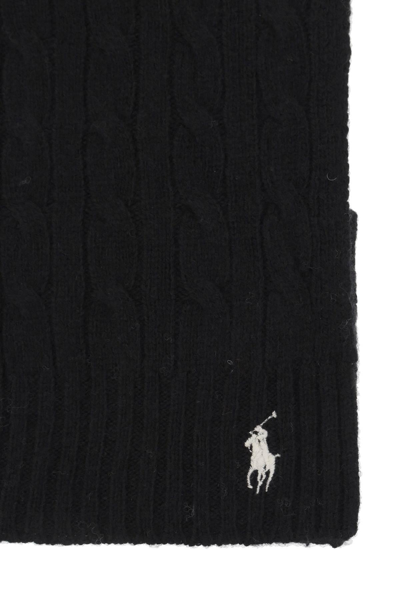 Shop Polo Ralph Lauren Wool And Cashmere Cable-knit Scarf In Black