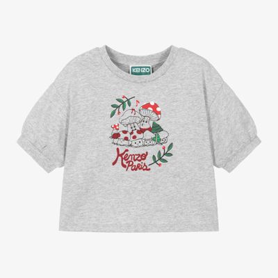 Shop Kenzo Kids Girls Grey Cotton Festive Toadstool T-shirt