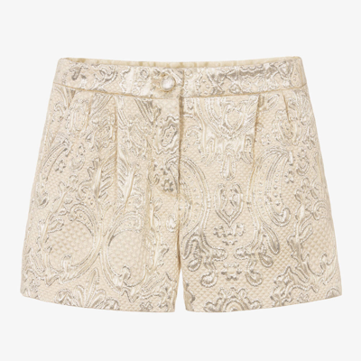 Shop Dolce & Gabbana Girls Gold Brocade Shorts