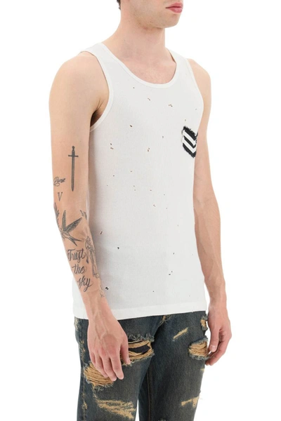 Shop Dolce & Gabbana Distressed Rib Tank Top With Patch In White