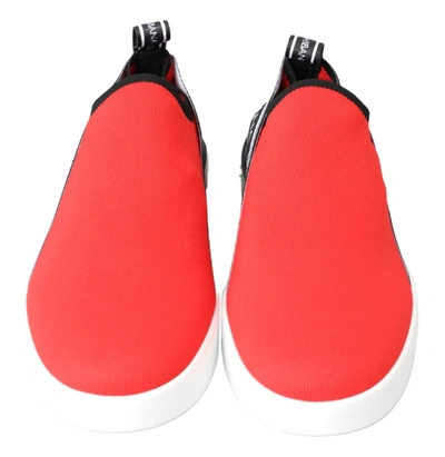 Dolce & Gabbana Red Logo Low Top Slip On Men Sneakers Shoes In White And Red