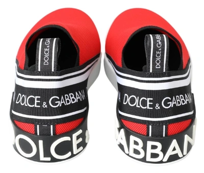 Shop Dolce & Gabbana Red White Flat Sneakers Loafers Men's Shoes In White And Red